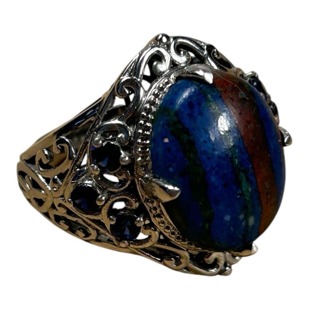 Azurite Malachite Sapphire Accent Ring Karis STS Size 7